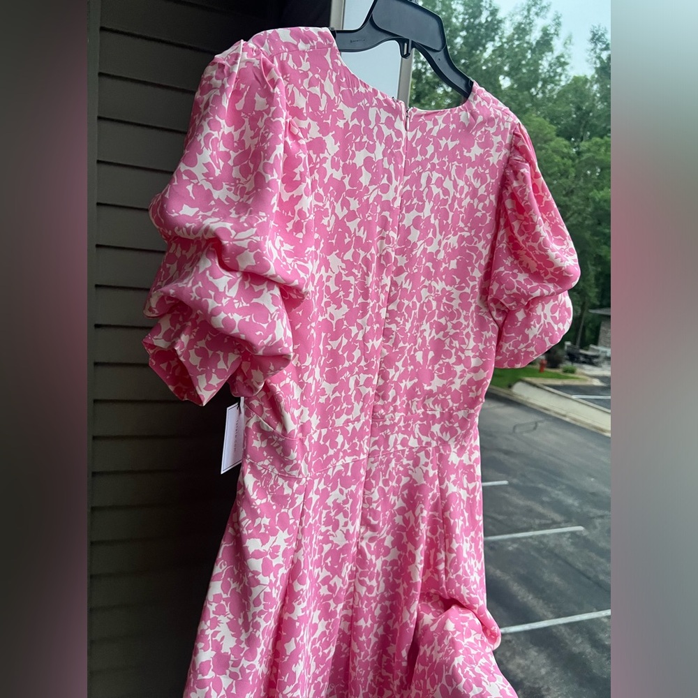 🆕 STATE Pink Glow Willow Wisps V-Neck Mini Dress with Ruffle Sleeves L - Picture 6 of 12